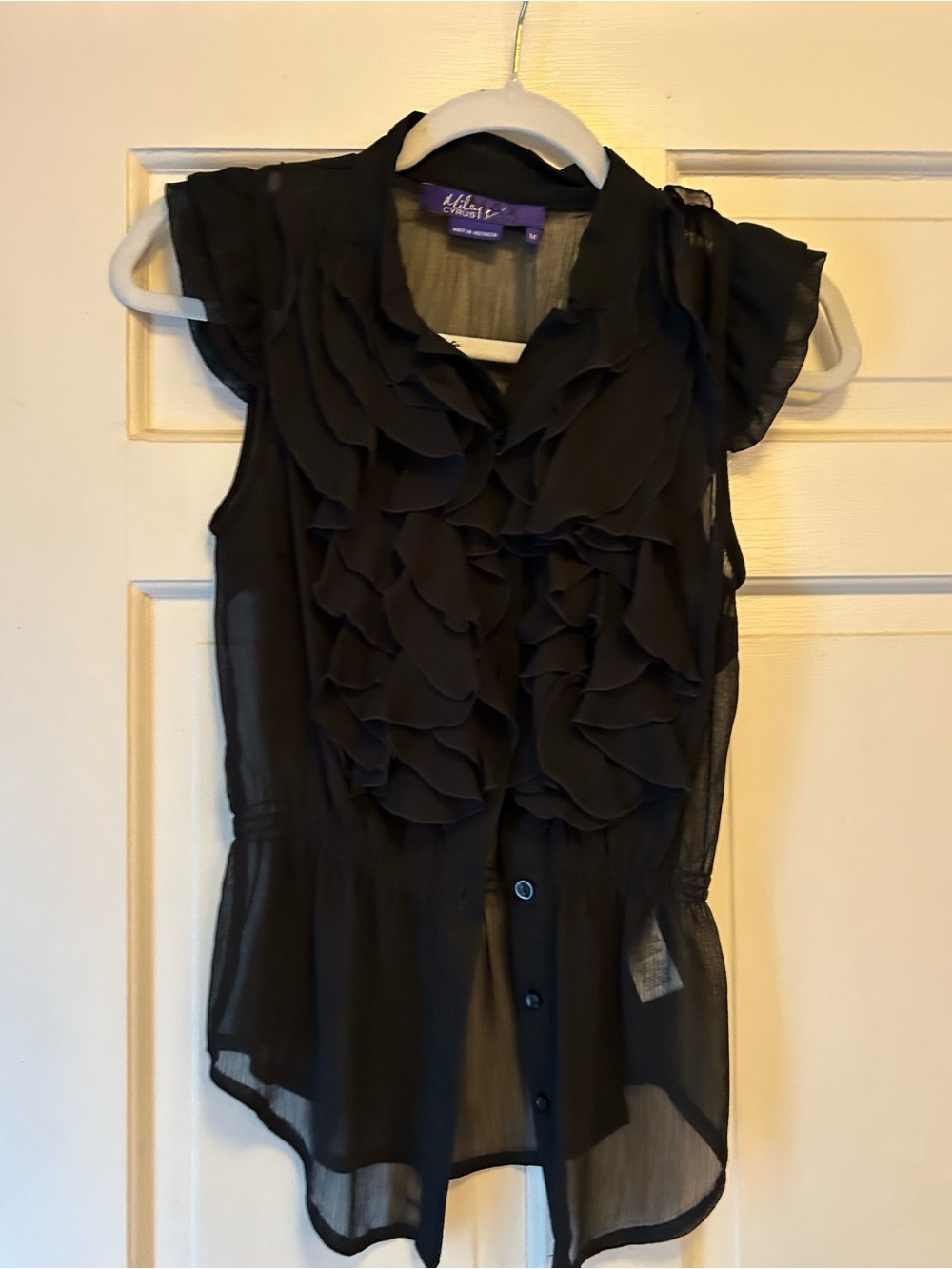 Miley Cyrus & Max Azria Black Ruffle Sheer Blouse